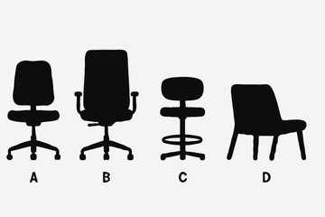 Office and Home Chairs: Diverse Vector Silhouettes of Ergonomic, Swivel, Stool, and Dining Chairs for Interior Design