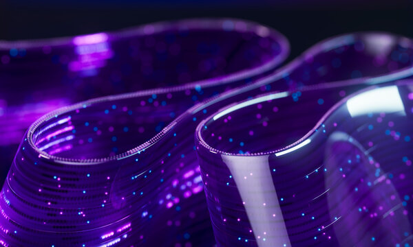 3d abstract neon optical fiber data stream with glowing flow