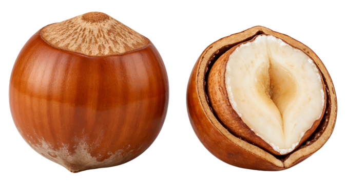 Hazelnuts (whole + shelled) , isolated on transparent background, png
