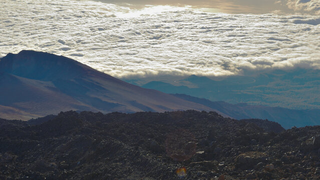 Claudy mountain landscape of Narices del Teide from above. 