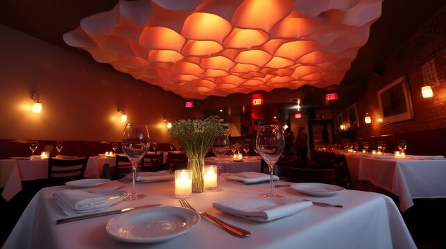 Elegant dining experience upscale restaurant dinner setting cozy environment intimate viewpoint romantic vibes