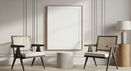 Elegant living room with two chairs and a tall mirror