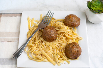 fettuccine  with italian meat balls,
