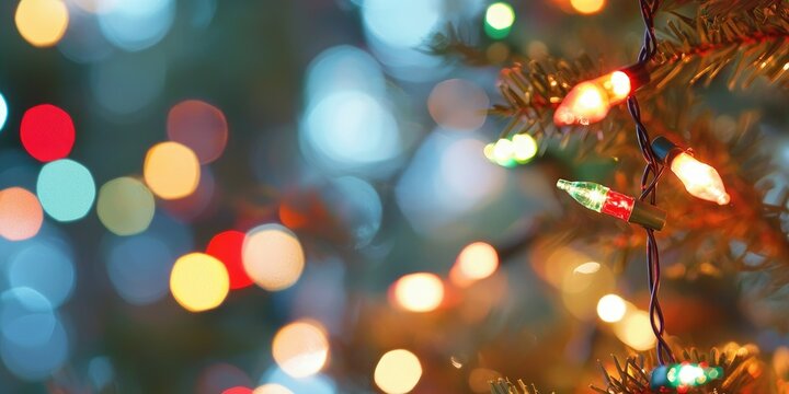 Soft-focus Christmas lights on a blurred holiday background Stock photo