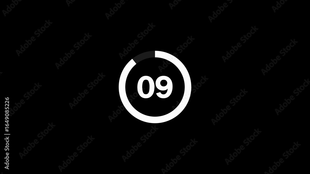 Poster countdown timer circle with number 09 on black graphic