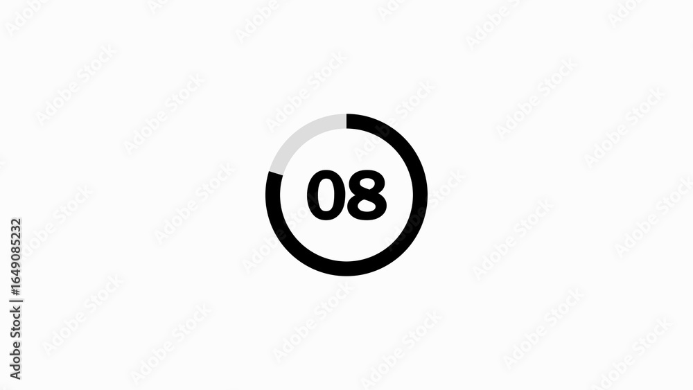 Poster countdown timer circle with number 08 on white graphic