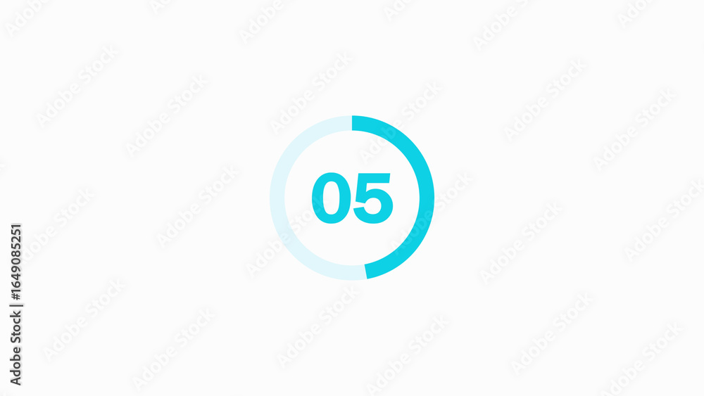 Poster cyan countdown timer circle with number 05 on white