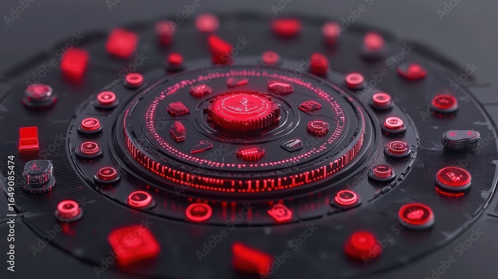 Poster futuristic red control panel interface: a sci-fi digital dashboard design