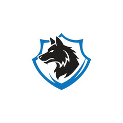 Black Wolf Head Emblem Inside Blue Shield animal predator