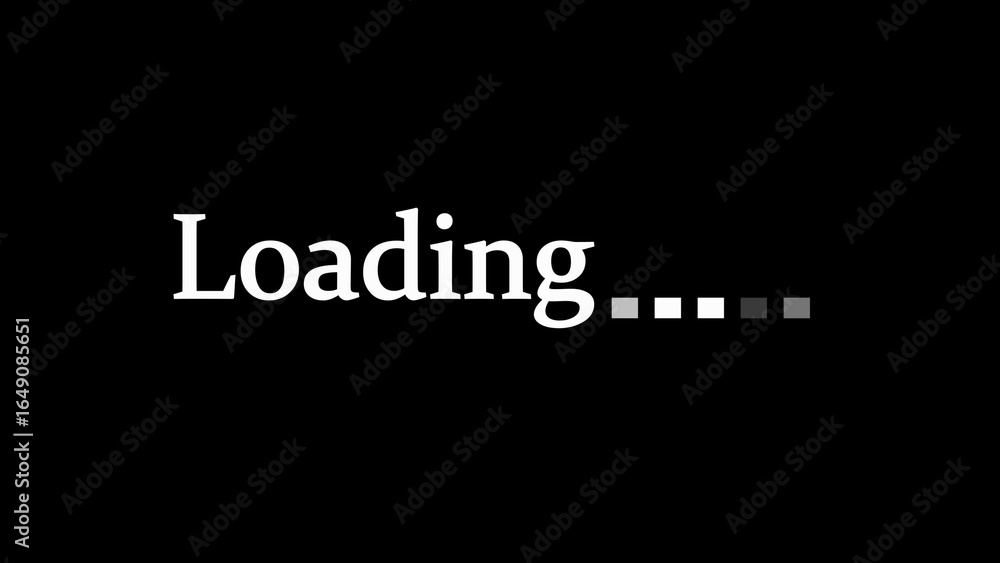 Aufkleber loading indicator with white text and progress squares on black