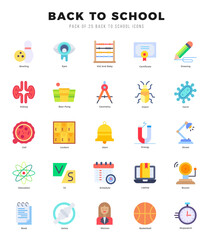 Set of simple Flat Back To School Icons. Flat art icons pack.