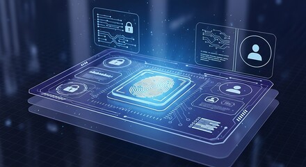 Futuristic Biometric Security Interface with Fingerprint Scan and Data Encryption