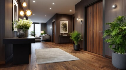 Fototapeta premium Modern apartment interior design urban setting photography contemporary style wide angle view aesthetic inspiration