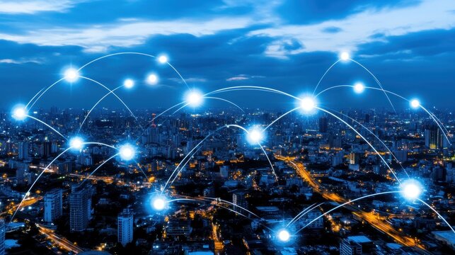 Global Network Connectivity: A Nighttime Metropolis Illuminated by Digital Connections - Powered by Adobe