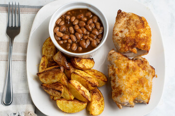 seasoned chicken thighs  with potato wedges
