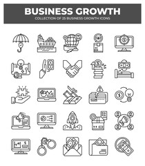 Collection of 25 Business Growth Icons: Boost Your Business with Strategic Planning and Smart Investments