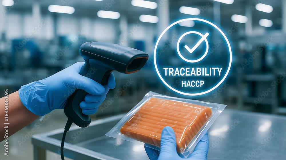Poster food safety control hazard analysis critical control point in factory with barcode scanning for pack