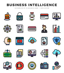 Vector Business Intelligence types icon set in Lineal Color style. vector illustration.