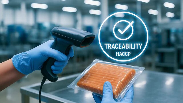 Food safety control hazard analysis critical control point in factory with barcode scanning for packaged product quality assurance and traceability