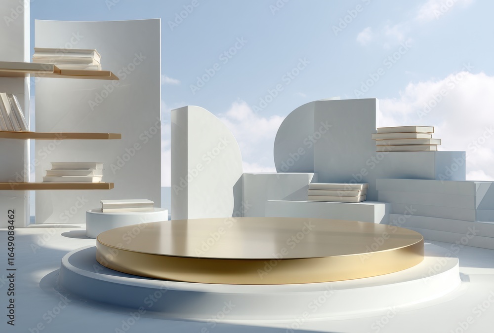 Poster a minimalist architectural rendering showcases a sleek, modern structure with clean lines and a calm