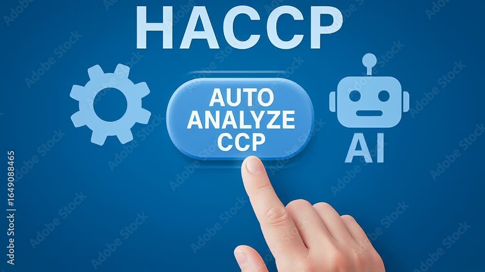 Aufkleber haccp hazard analysis critical control point auto analyze button pressed for food safety quality ass