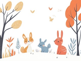 Cute animals in autumnal landscape