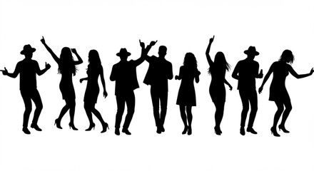 Silhouette illustration of a group of people dancing and enjoying themselves at a party or celebration vreated with genrated ai