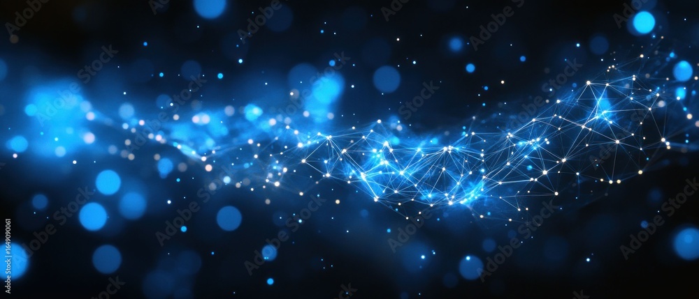 Aufkleber abstract blue network: digital connection, futuristic technology, and data flow visualization