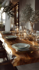 Elegantly Arranged Dining Table: A Harmonious Blend of Style and Function for Memorable Gatherings and Culinary Delight