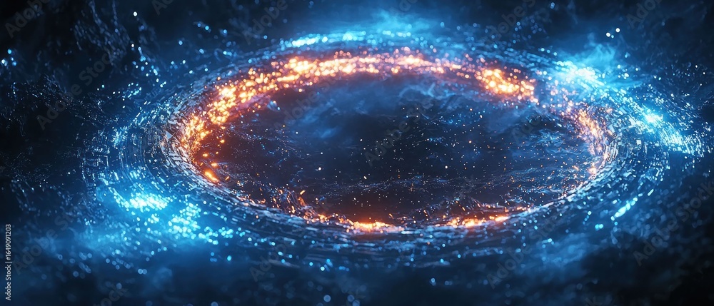 Poster cosmic nebula: a fiery ring encircles a celestial body, creating a mesmerizing blend of blue and ora