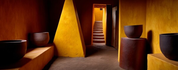 Modern interior design artistic space gallery vibrant colors unique shapes