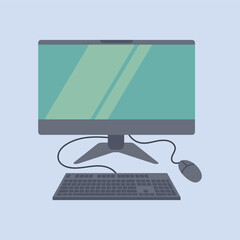 Computer and keyboard vector illustration in a modern style