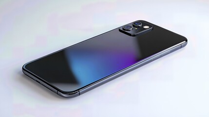 back view of Sleek Black Smartphone with Gradient and Dual Camera System on white background, Modern Mobile Technology Showcase