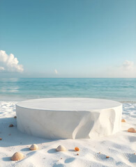 Tropical sand beach with marble podium for summer product display 