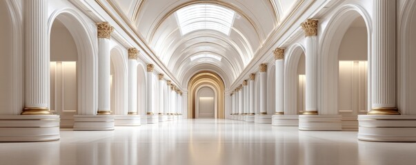 Grand interior architecture showcase luxurious hallway digital art modern design wide angle elegant ambiance