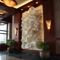 Elegant wall design in modern lobby urban setting interior photography contemporary environment wide angle view artistic concept