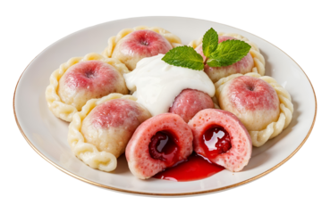 Varenyky with cherries (serving on a plate) , isolated on transparent background, png