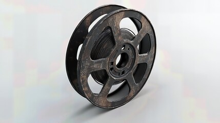 Obraz premium Vintage Rusty Film Reel on white background. A Nostalgic Glimpse into Classic Cinema's Golden Age