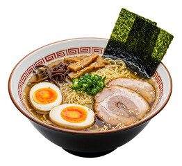 Bowl of ramen with egg , isolated on transparent background, png