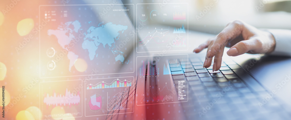 Poster global data analytics and performance visualization dashboard for business insights.