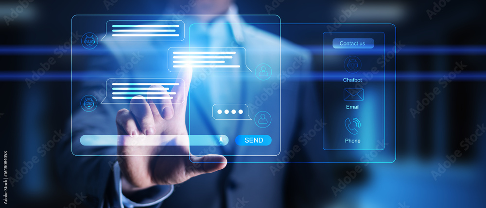 Poster ai-powered chatbot communication interface for customer support solutions.