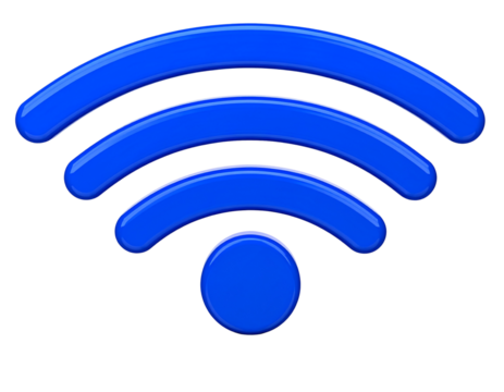 Glossy blue 3D WiFi signal icon isolated on transparent background PNG
