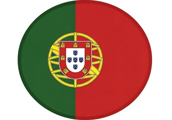 Circular Flag of Portugal, Green and Red, Coat of Arms Design