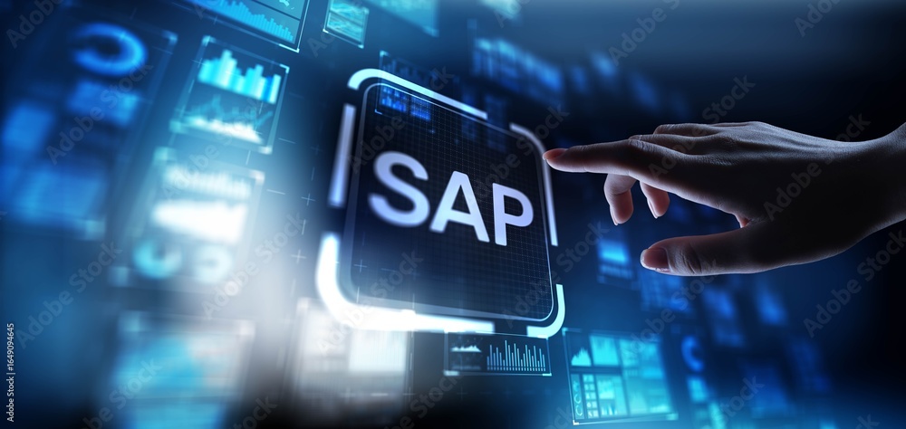 Aufkleber sap systems applications and products for business integration, projection on a virtual screen, busi