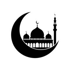Islamic calligraphy of mosque, Muslim Mosque Silhouette with Crescent Moon.