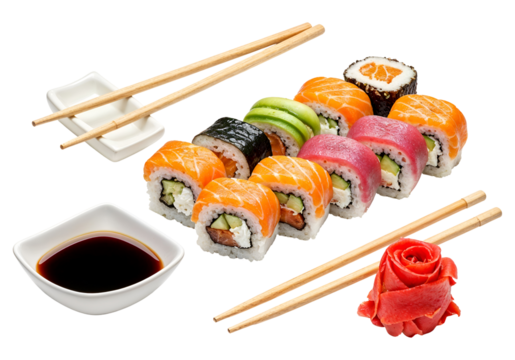 Classic sushi set , isolated on transparent background, png