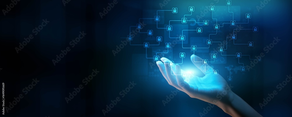 Poster blockchain security and data protection in digital networks.