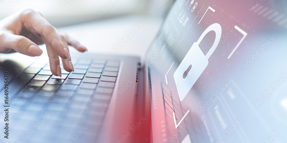 Poster secure login and cybersecurity authentication interface technology concept.