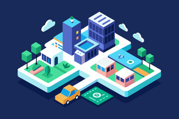 Isometric vector icons of residential and commercial buildings for a 3D city map