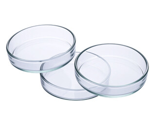 Three empty sterile Petri dishes isolated on transparent background PNG